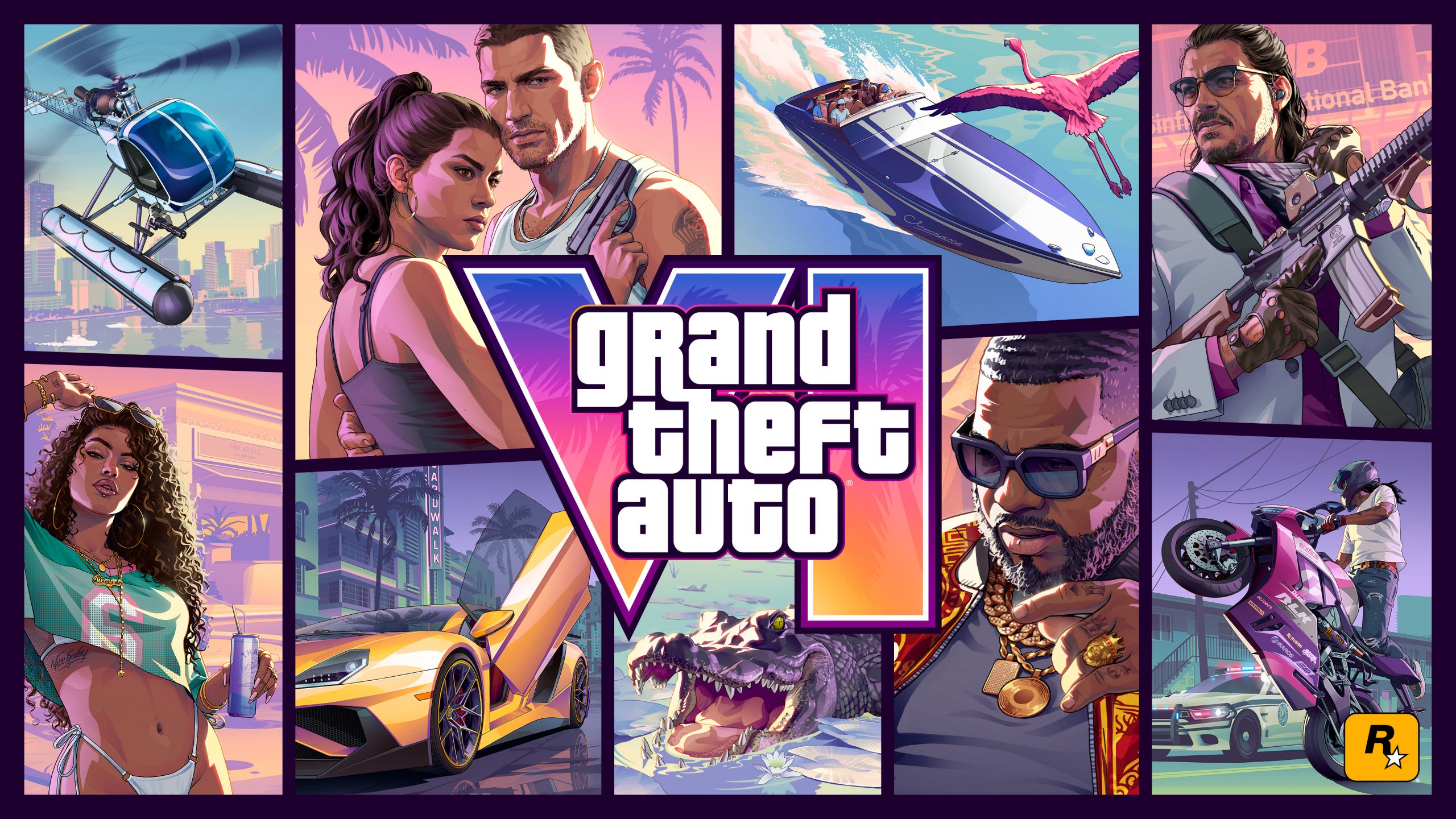 Jaquette officielle de GTA 6 avec Jason et Lucia, artwork Rockstar Games